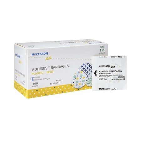 Mckesson Round Kid Design Assorted Prints Adhesive Spot Bandage, 1 Inch, 100PK 16-4832-17